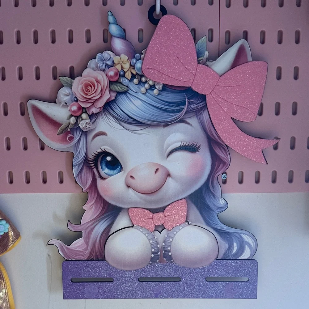 Unicorn bow organizer,Hanging - Pink and Purple Cute Nursery bow holder